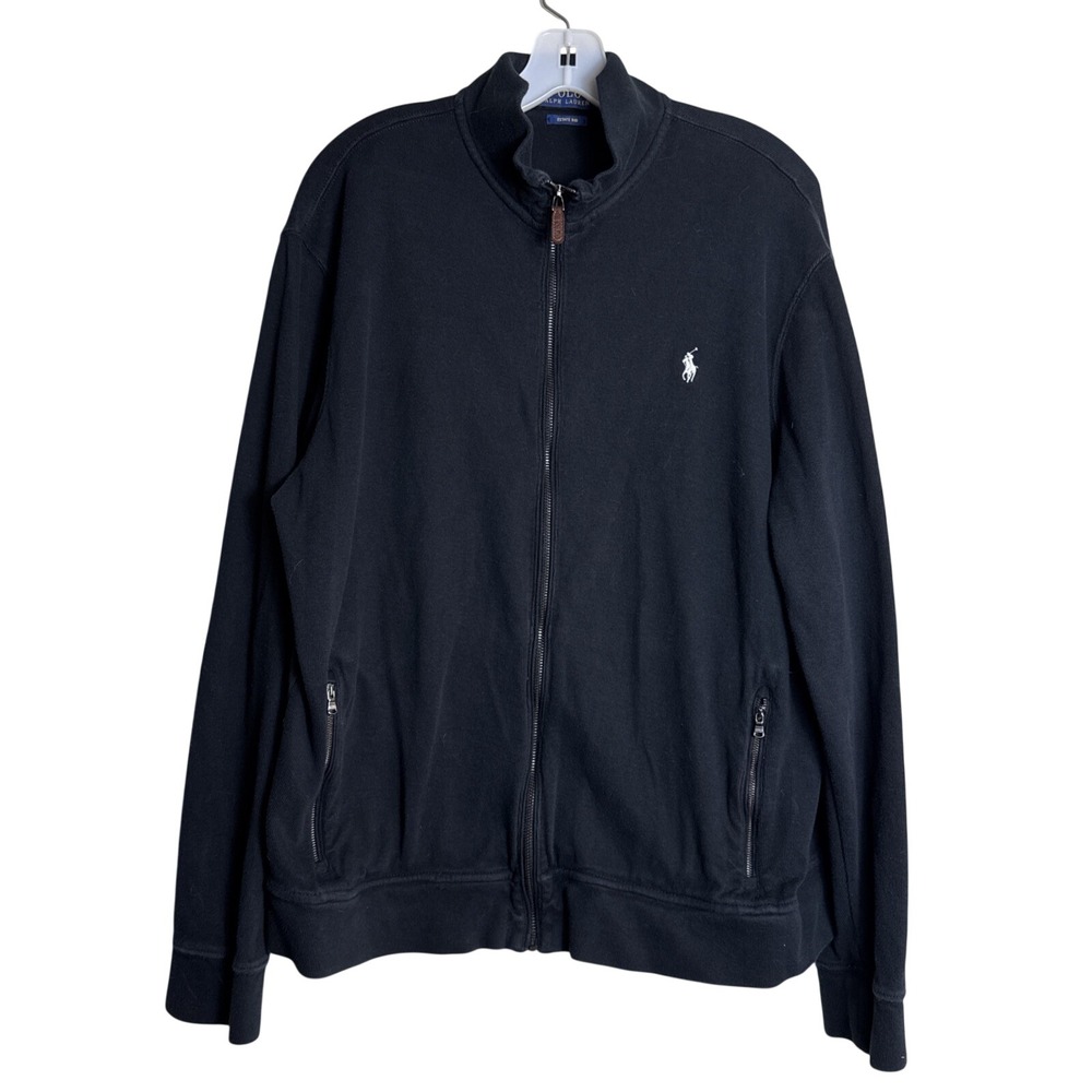 Polo‎ Ralph Lauren Men XL Black Estate Rib Full Zip Sweatshirt Mock Neck Jacket